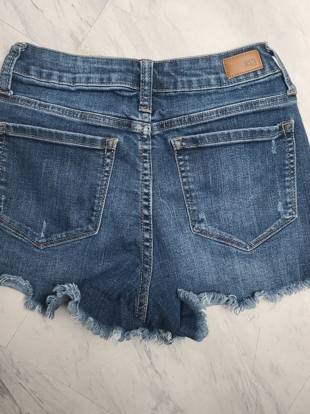 RSQ Dark Blue Distressed High-Rise Denim Shorts